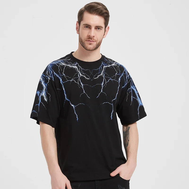 Men's T-shirt Thunder And Lightning 3d Print Street Clothes Hip Hop High  Street Shirt Micro Elastic Short Sleeve Casual Tops Tee