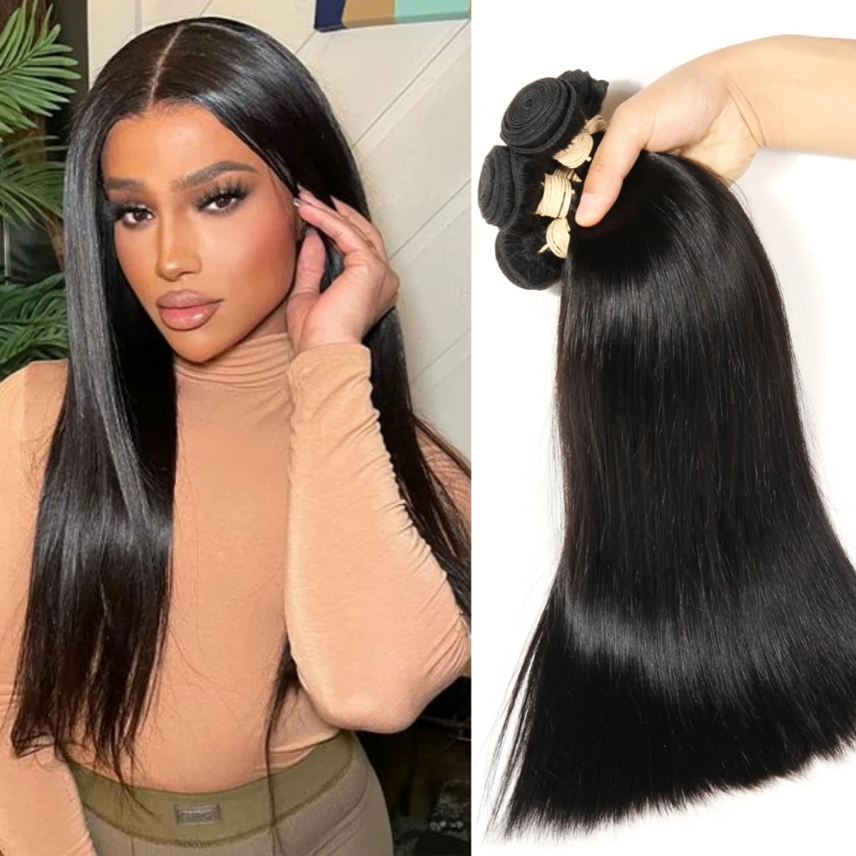 3 Bundles Staight Natural Hair Extensions Human Hair Weaving 50g 10-30 Inch Human Bundles For Women Brazilian Remy