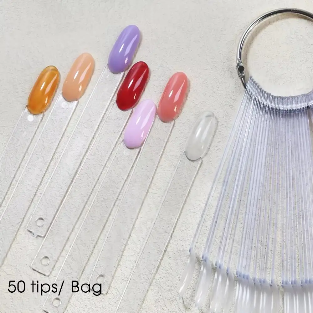 50Pcs Clear Natural Nail Display Sticks with Ring Gel Polish Practice False Nail Tips Nail Swatch Sticks Nail Art Tools