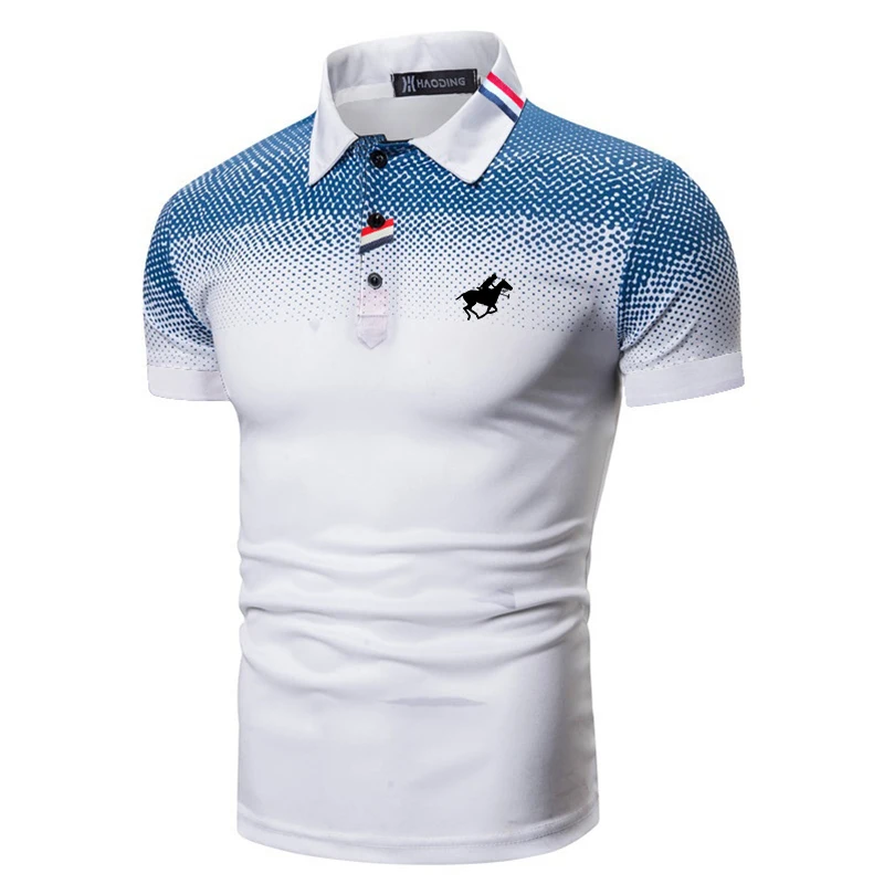 

Summer Fashin Simple Style Print Gradient Color Short Sleeve Polo Shirt .