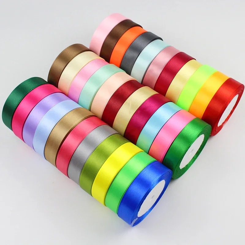 Satin Ribbons DIY Artificial Silk Roses Supplies Handicraft Bow Sewing Accessories Material 25yards/roll 0.6/10/15/20/25/40/5cm