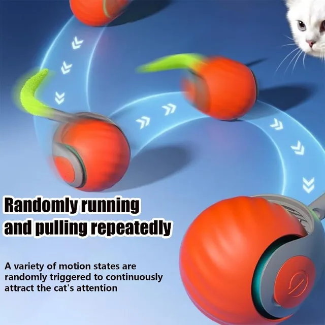 Smart Electric Cat Ball Toy, Automatic Rolling Ball with Faux Tail, USB Rechargeable Interactive Pet Toy for Teaser and Training 4