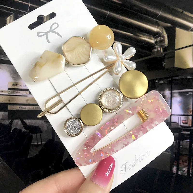 New Fashion 3/4pcs Set Pearl Hair Clip For Women Korean Hairpin Geometric Crystal Hair Barrettes Girl Hair Accessories Hairgrip hair clips for thick hair