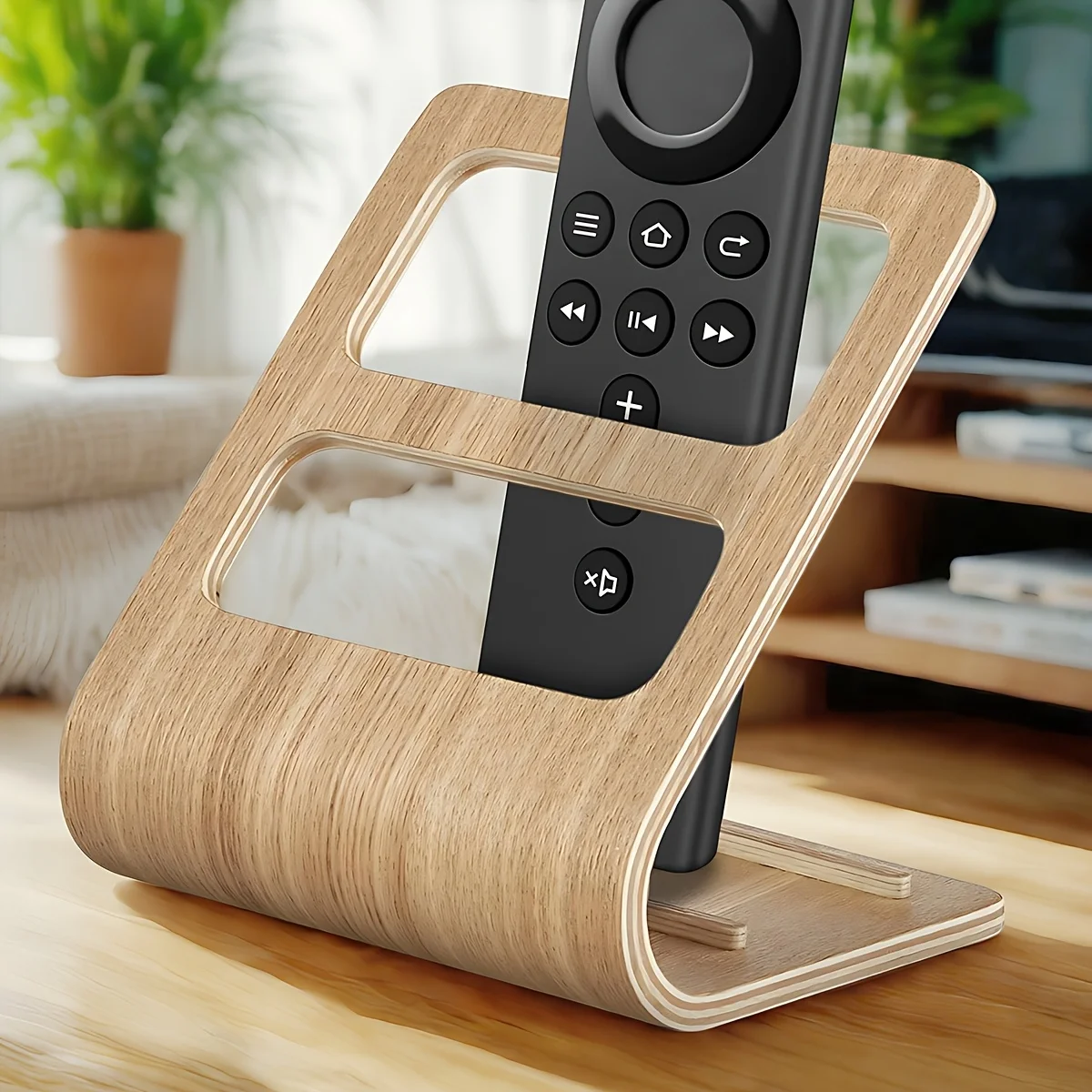 Wooden Remote Control Organizer with Dual-Slot Media Storage