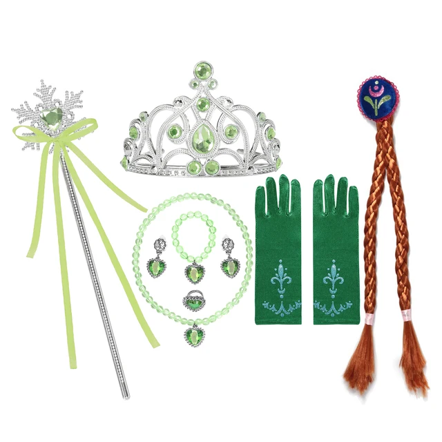 Girls Frozen Anna Elsa Princess Dress up Accessories Crown Wig Gloves Magic Wand Necklace Kids Party Cosplay Elsa Anna Headband 2