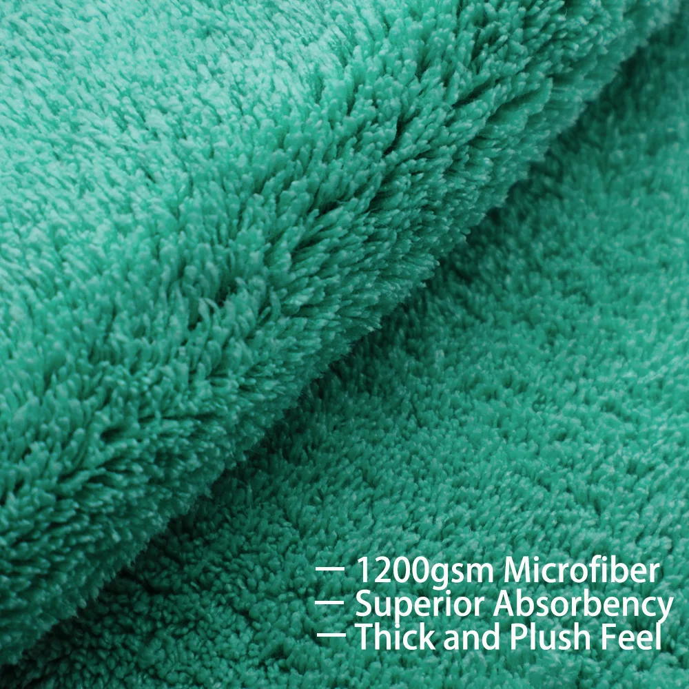 AUTOBRIGHT 40x40CM Microfiber Cleaning Towel Green Wash Towels Extra Soft for Car Cleaning Drying 1200gsm Cloth Car Wash Tools 5