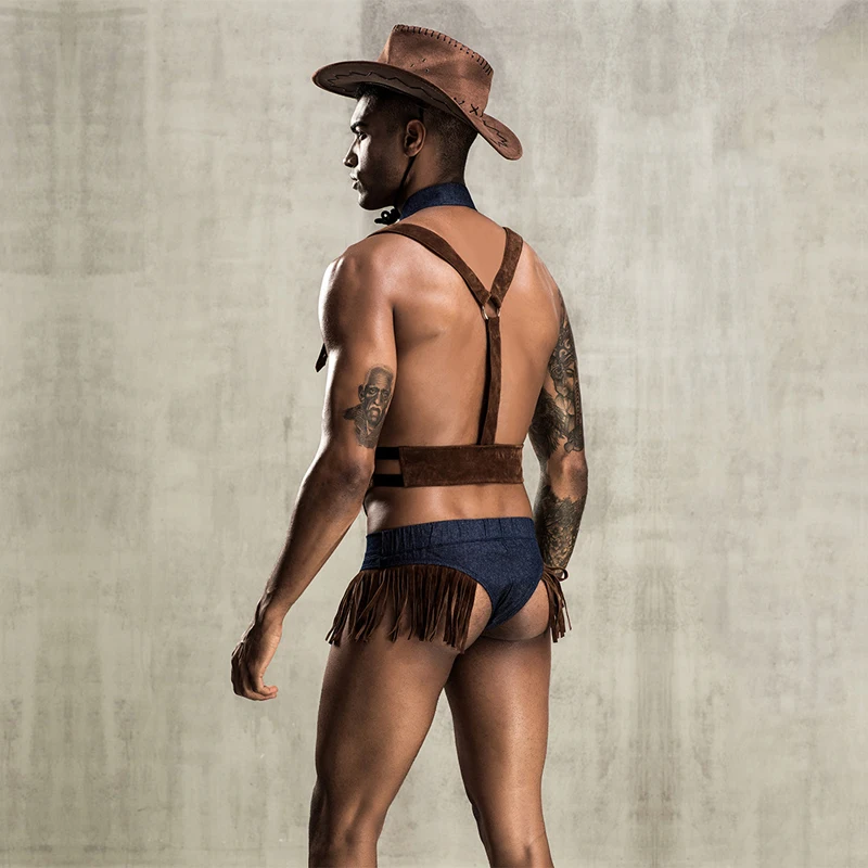 Man Sexy Erotic Naval Sailor Suit Cowboy Priest Costume Clubwear Steel Dance Mankini Cosplay Carnival Fancy Party Dress