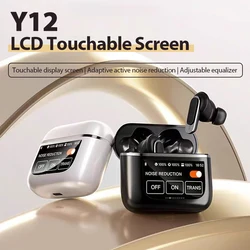 New Y12 Wireless Bluetooth Earbuds LCD Touch Screen Visible Earphones Stereo Waterproof HiFi TWS Noise Cancelling Earbud 750mAh
