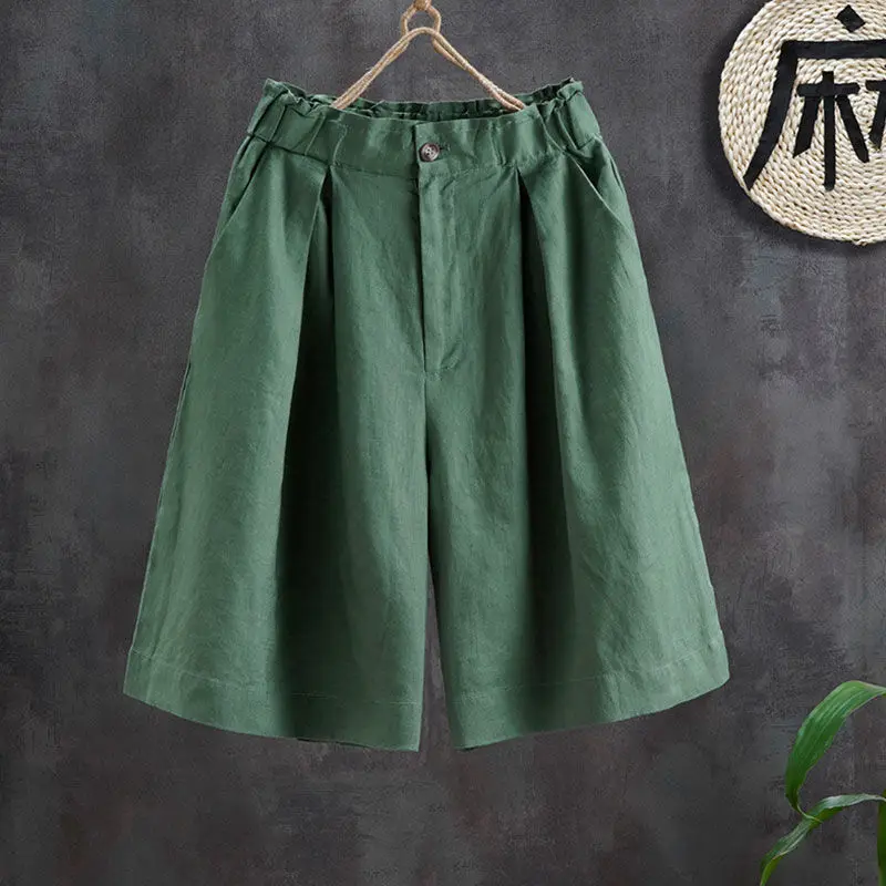 

Women's Summer Shorts Cotton Casual Solid High Waist Shorts Elastic Waist Button Cozy Loose Linen Fashion Shorts 2023 New