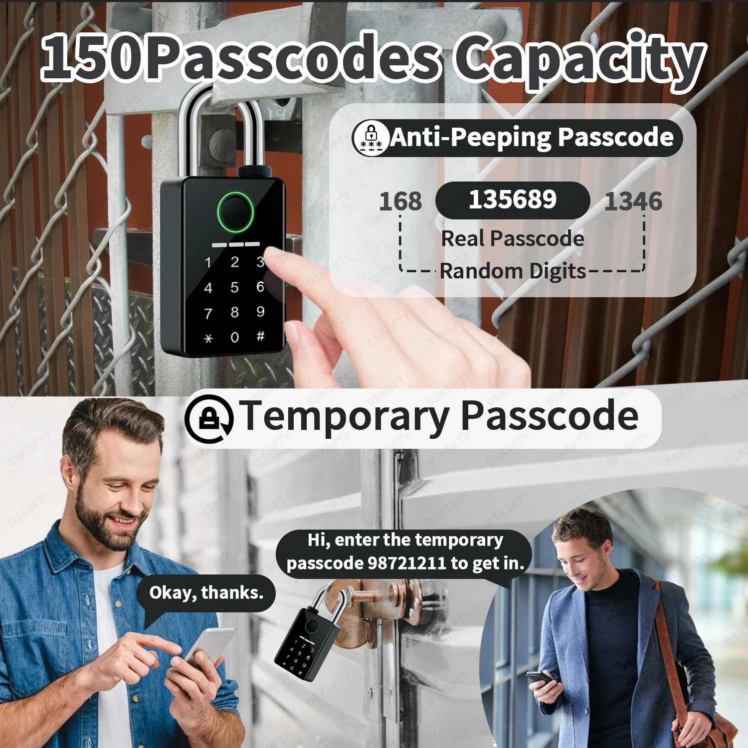 DSKDFTY Waterproof Tuya Padlock Fingerprint Electronic Lock Keyless Unlock Heavy duty Padlock for home house Warehouse garage smart lock electronic lock fingerprint padlock