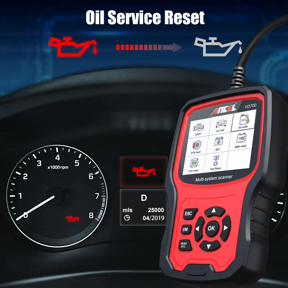 Ancel VD700 OBD2 Code Reader All System Scan Airbag ABS Oil EPB Reset OBD Auto Tools For VW For Audi Car Diagnostic Tool