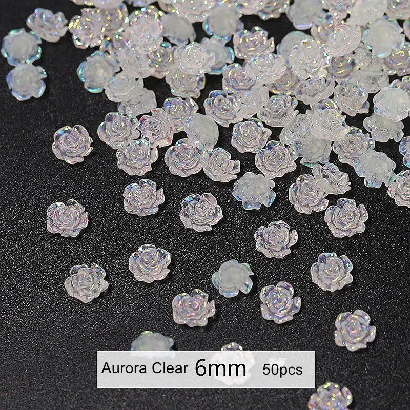 50pcs 3D Camellia Flower Nail Art Decoration 50PCS Resin White Black Aurora Rose DIY French Nails Charm Jewelry Accessories 4