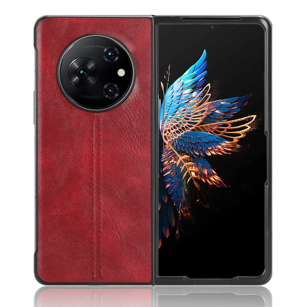 Per Tecno Phantom V Fold Case Luxury Calfskin Pu Leather Lines Custodia Rigida Per Cover Posteriore Per Phantom V Fold Protection Custodia Per Telefon