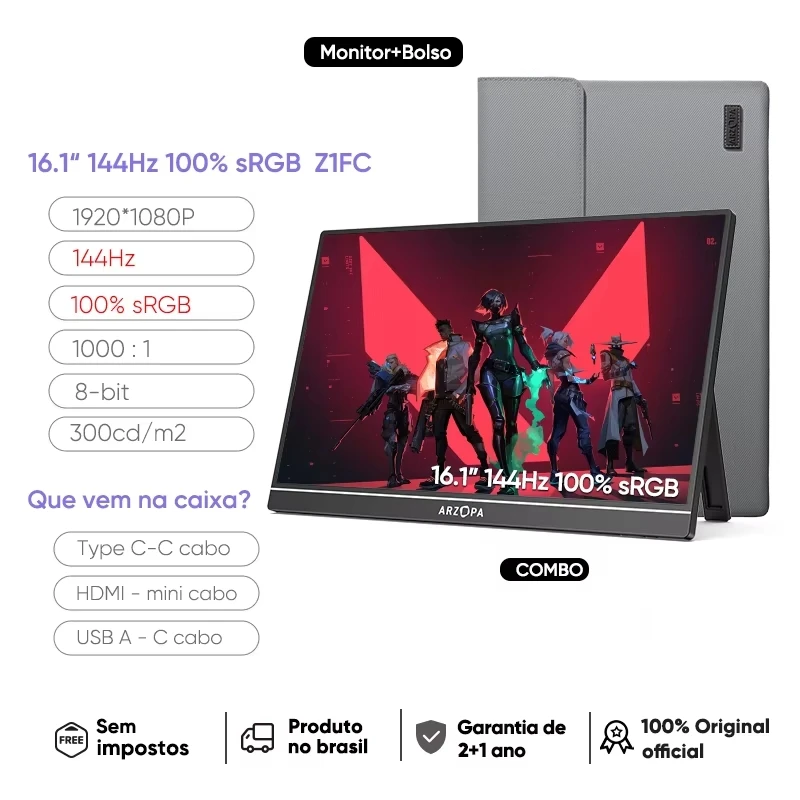 produto no brasil] Novo ARZOPA 16.1 polegada 100% sRGB 144Hz