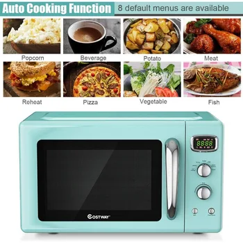 COSTWAY Retro Countertop Microwave Oven, 0.9Cu. ft, 900W Microwave Oven, with 5 Micro Power, Defrost & Auto Cooking Function 4