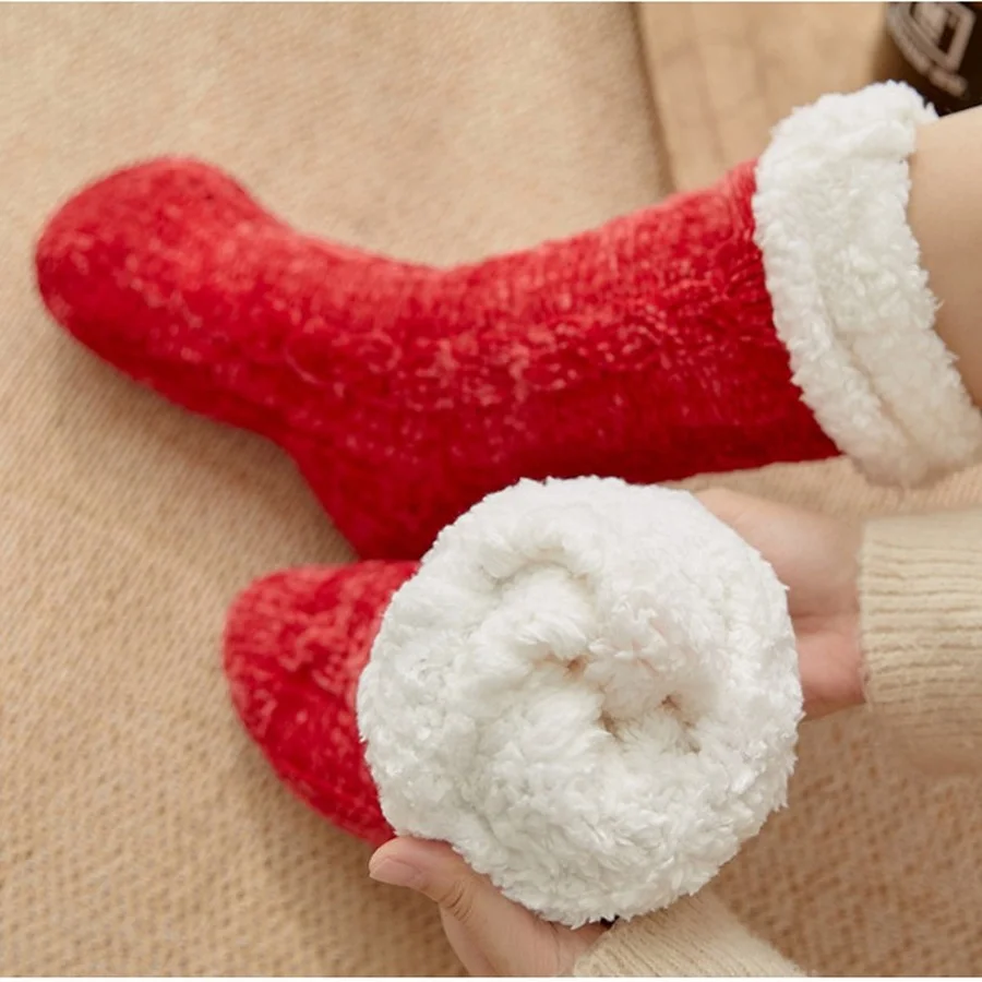 Fuzzy Thermal Socks Womens Winter Warm Plush Silicone Non-slip Grip Soft Comfy Loose Female Floor Fluffy Slippers Sock Indoor