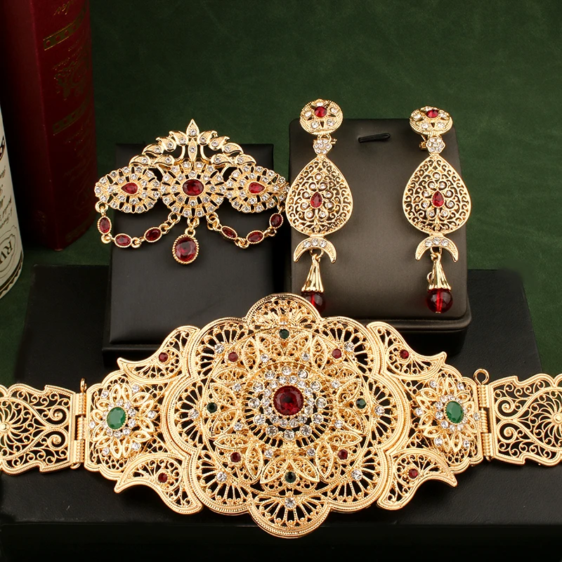 

Herseygold Morocco Trendy Caftan Wedding Belt Gold Plated Arabic Ethnic Zinc Alloy Bridal Belt for Caftan Marocain De Mariage