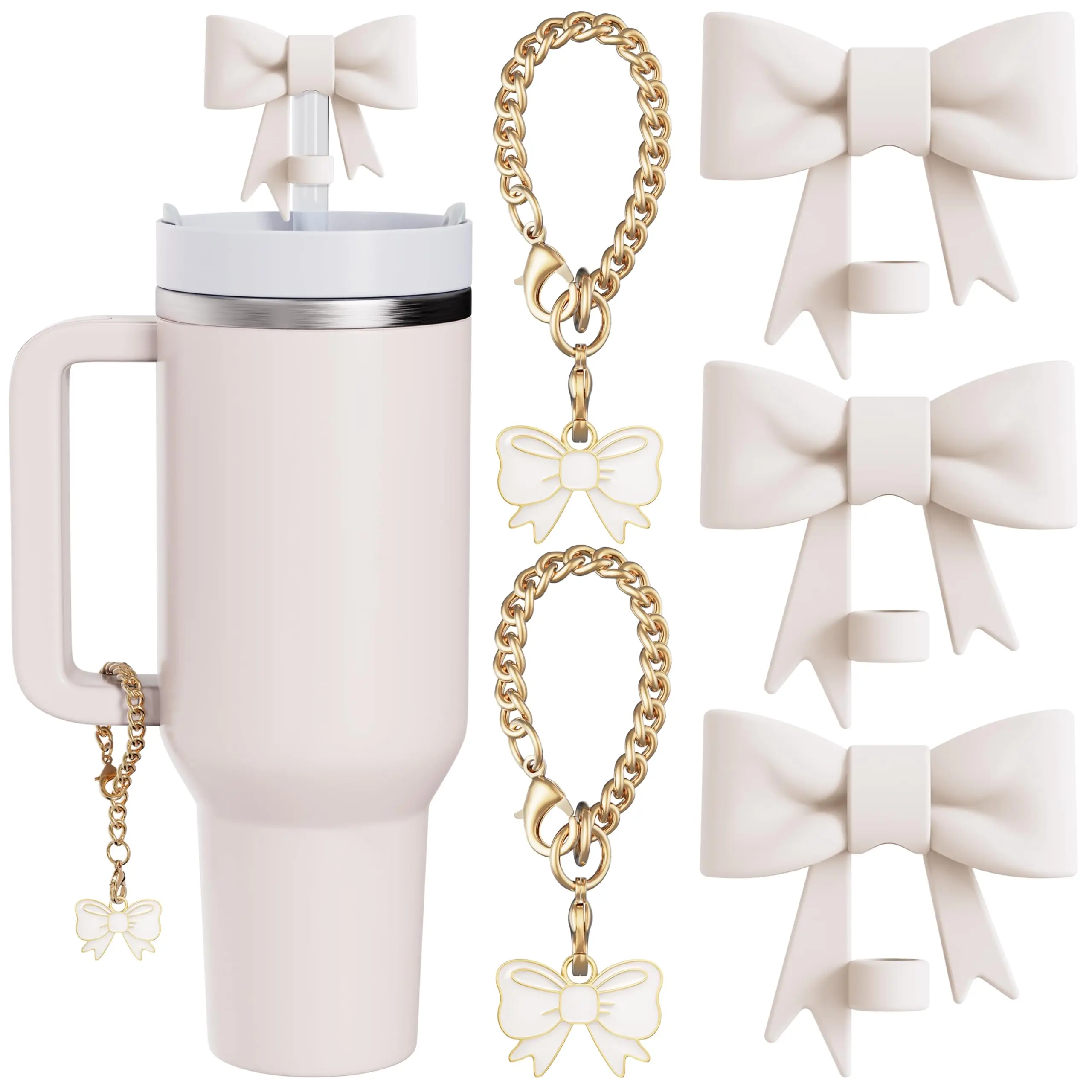 Compatible with Stanley Cup Accessories-3Pcs 10mm Bow Straw Topper for Stanley 30&40 Oz Tumbler with Handle