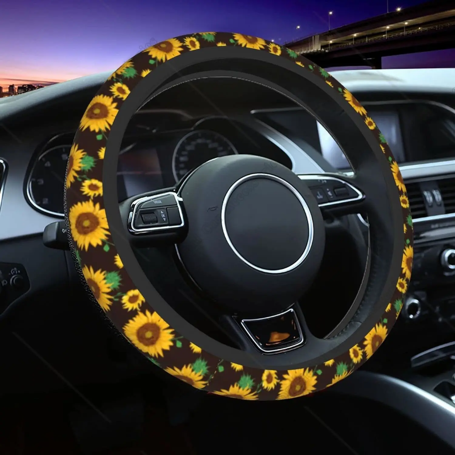 I made a sunflower steering wheel cover! : r/crochet