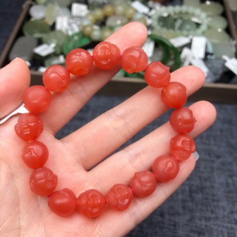 

Natural South Sichuan Material Liangshan Persimmon Flame Hongnan Red Agate Buddha Beads Bracelet Wh