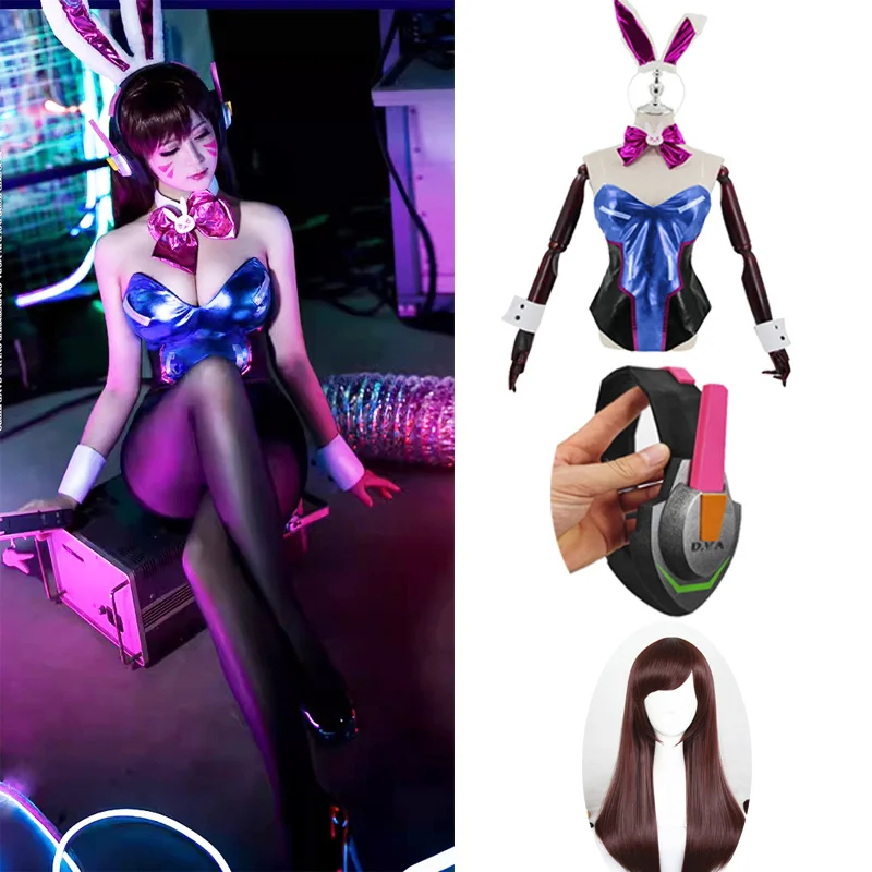 

Игровой костюм для косплея OW DVA, сексуальный комбинезон с кроликом для девушек, парик Song hana D.VA, повязка для волос, гарнитура, реквизит, костюм для косплея