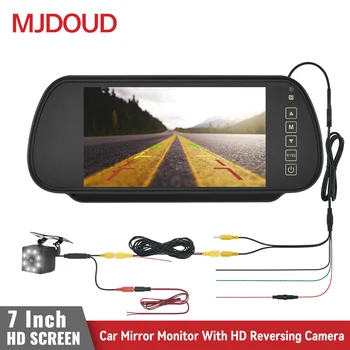 MJDOUD Monitor Retrovisore da 7 Pollici con Telecamera, Specchietto Retrovisore per Auto, Telecamera di Parcheggio, Schermo LCD TFT HD da 7 Pollici Universale
