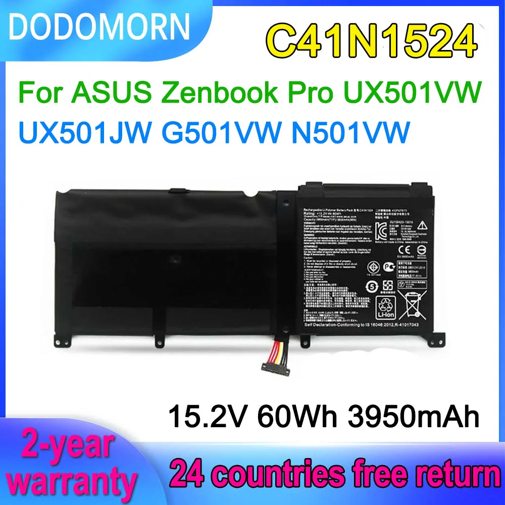 Аккумулятор DODOMORN 15,2 в 60 Вт/ч C41N1524 для ASUS Zenbook Pro N501JW N501VW UX501VW UX501GW G501GW 4ICP5/79/73 3950 мАч