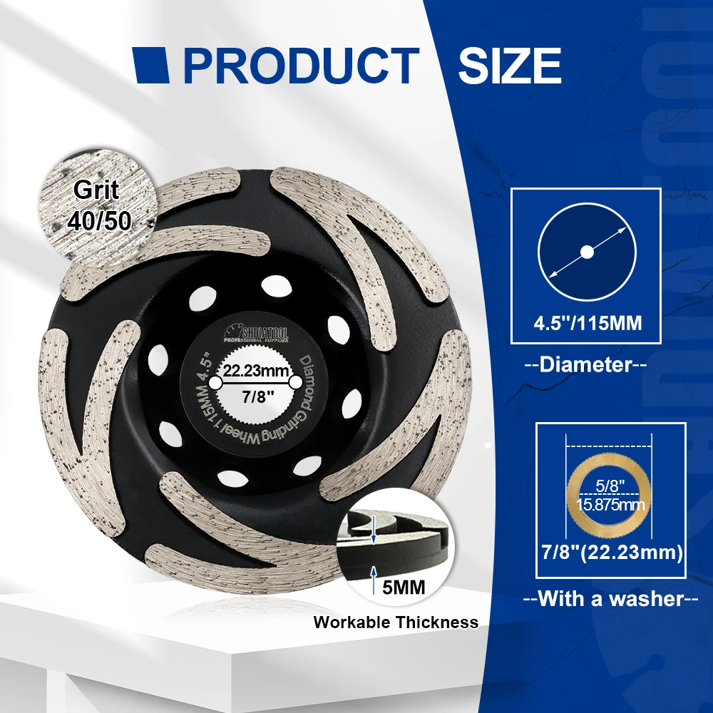 SHDIATOOL Dia115mm Diamond Grinding Cup Wheel Sanding Disc For Concrete Granite Marble Masonry Polishing Grinding Tool 4.5inch