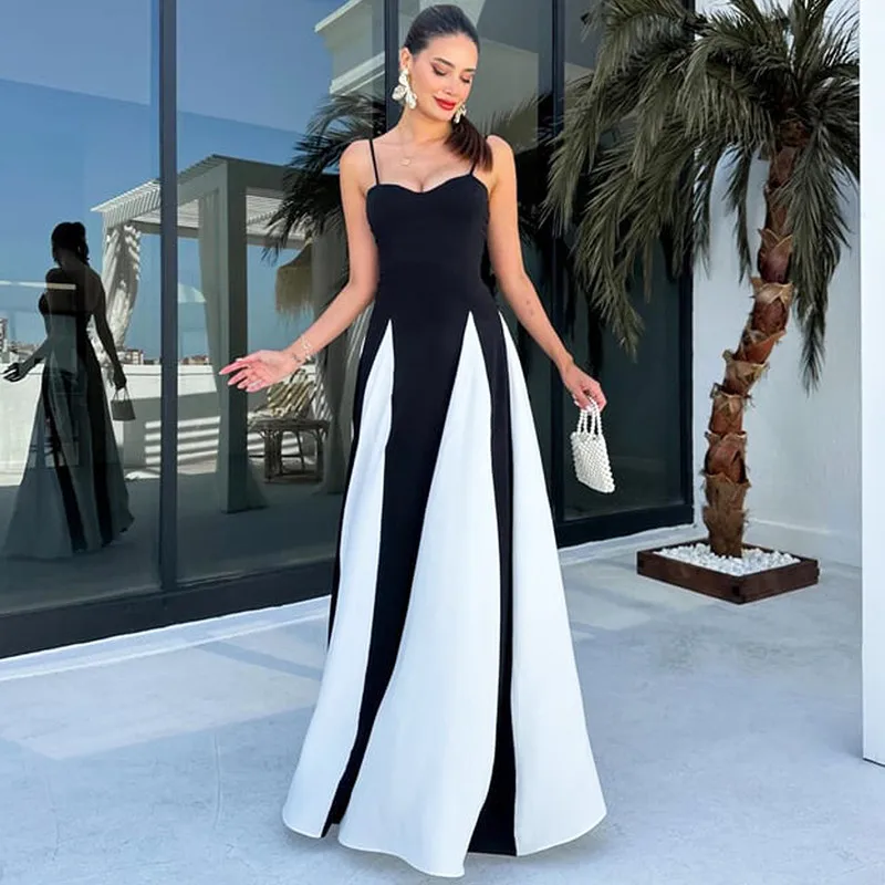 Spaghetti Strap Block Color Elegant Evening Ladies Dress Summer Fall Casual Clothes Y2K Streetwear Wholesale Dress