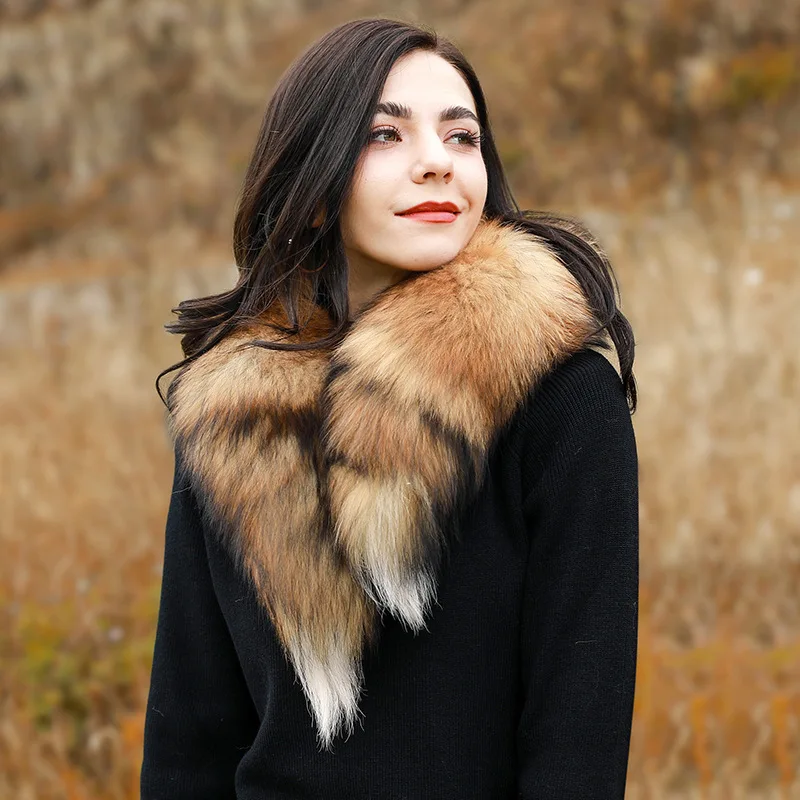 Genuine natural Fox Fur Scarf silk scarf wool scarf rabbit fur scarf furry classic Drawstring fox tail Winter Women Men Natural Fur Collar Neck Warmer fur collar 90 cm