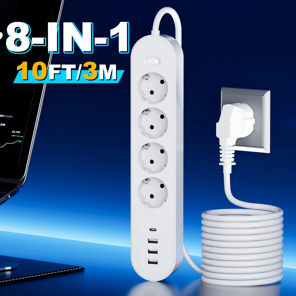 1 High-End 8-in-1 Power Strip with Overload Protection, One Master Switch, 4 Ac Outlet Sa80dac14b5574369b920993d5b0d5658e