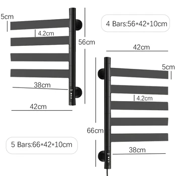 ราวแขวนผ้าอุ่นไฟฟ้า 4/5 บาร์พร้อมตัวจับเวลา, ระบบควบคุมแบบสัมผัส, อินเตอร์เน็ตไร้สาย, หมุนได้, เครื่องอุ่นผ้าเช็ดตัวติดผนังประหยัดพลังงาน 2