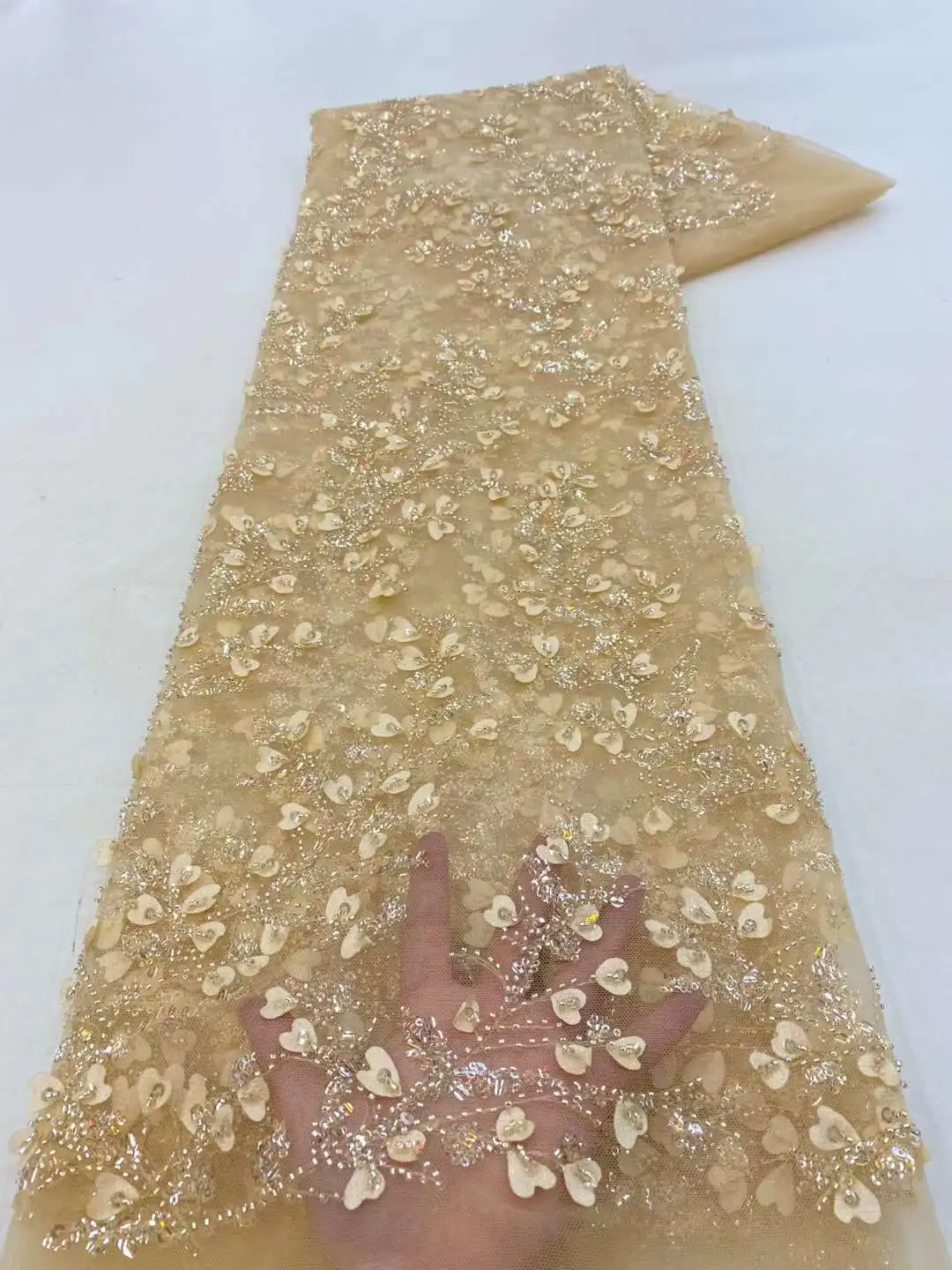 

Classic Design Bead Embroidery With 3D French Tulle Net lace Beaded African fabric For Ladies's Evening dresses Weddings