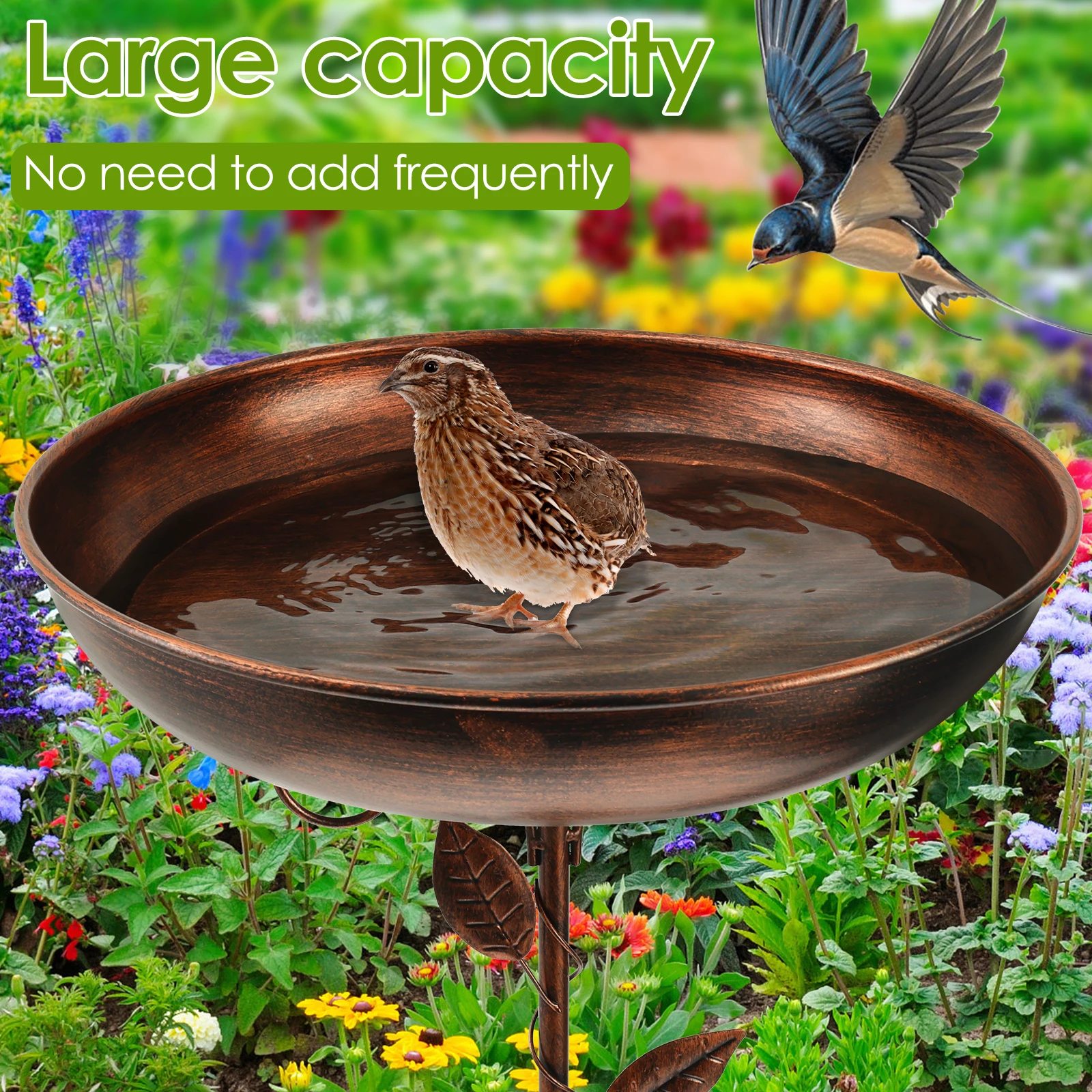 Metal Bird Bath 32 Inches Iron Bird Feeder Freestanding