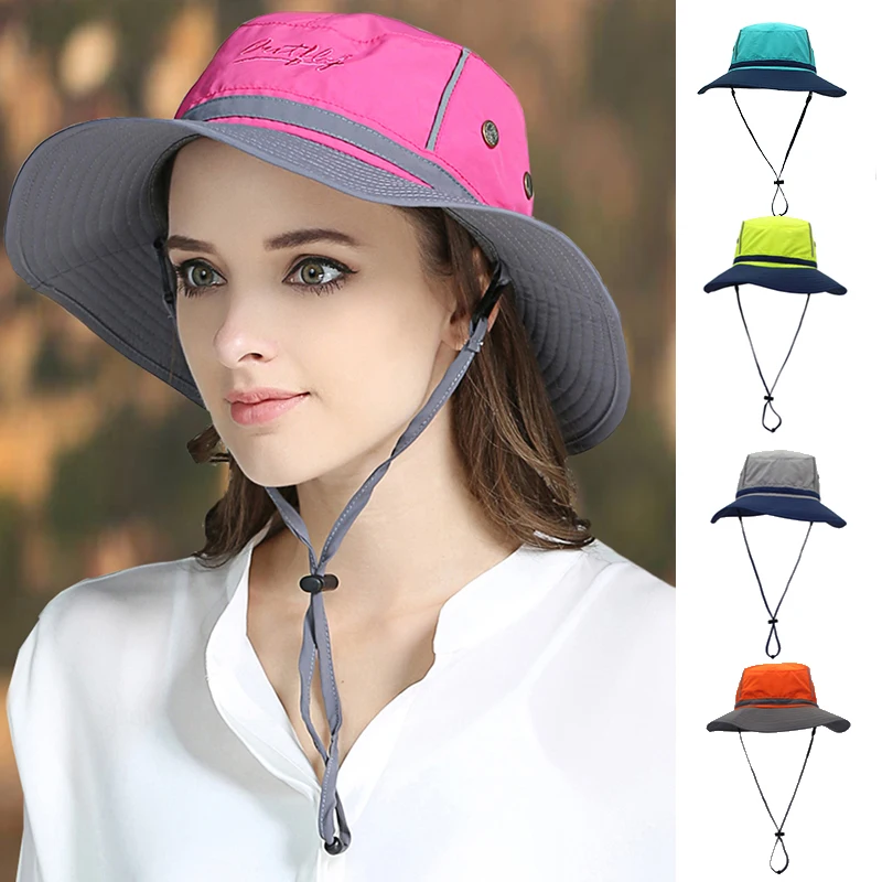 OutflyWomenBucketHatSummerColorblockSunHatMenFishermanUV