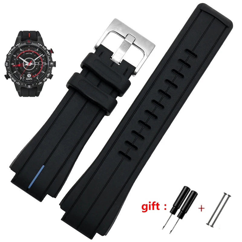 Timex Black Waterproof Silicone Sports Strap - High Quality Rubber Band, 24mm