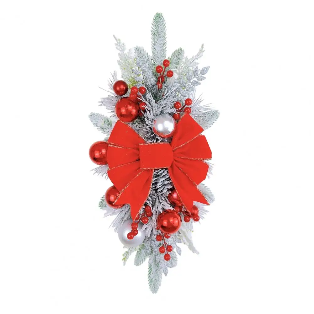 Guirnalda navideña colgante con forma de lazo, decoración festiva con plantas falsas, cadena de luces LED para pared y puerta, decoración navideña para el hogar