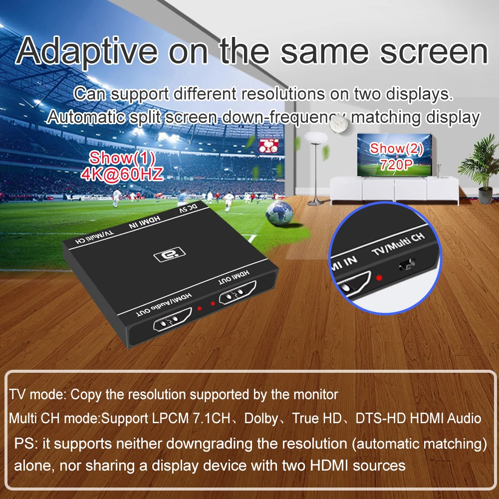 Hdmi 2.0b 1x2 й 4K @ 60HZ UHD 1 In 2 Out, HDMI ȣȯ   HDCP Crack 7.1CH Dolby Atmos PS TV ڽ
