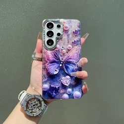 Luxury Bling Glitter Butterfly Love Shockproof Phone Case - Galaxy S23 Ultra (PURPLE)