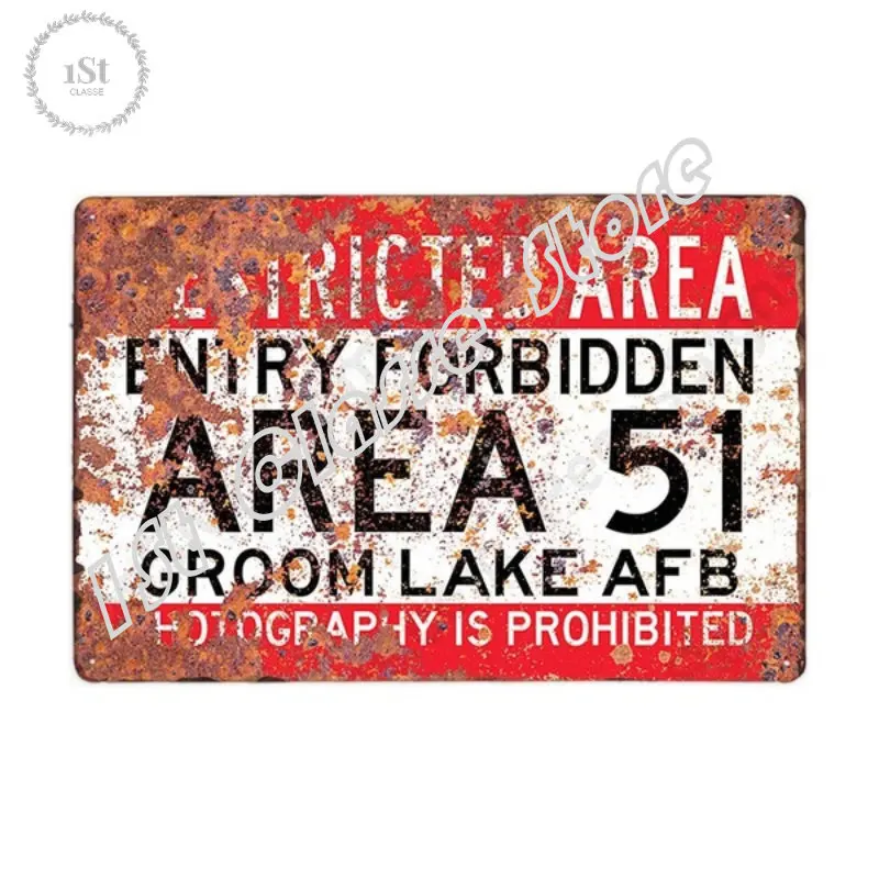Carteles De Metal Vintage Area 51 Warning Bar Decor Vintage Metal Sign Wall Art Per Garage Pub Cafe Wall Sticker 20*30 Cm
