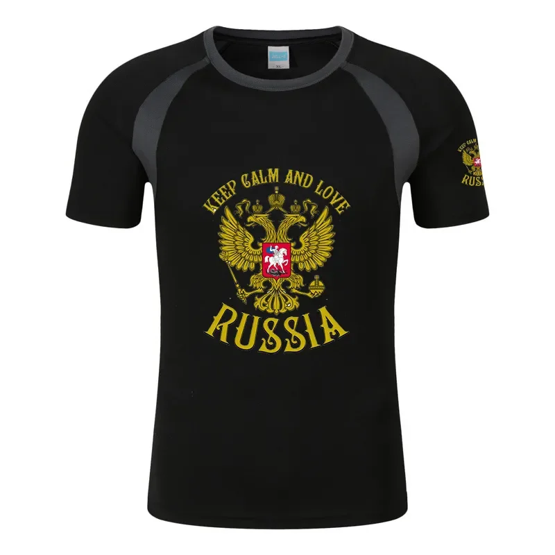 

2024 New Russia Badge Gold Eagle Printed Men's Summer Hot Sale Breathable O-Neck Short Raglan Sleeves Color Block T-shirts Tops