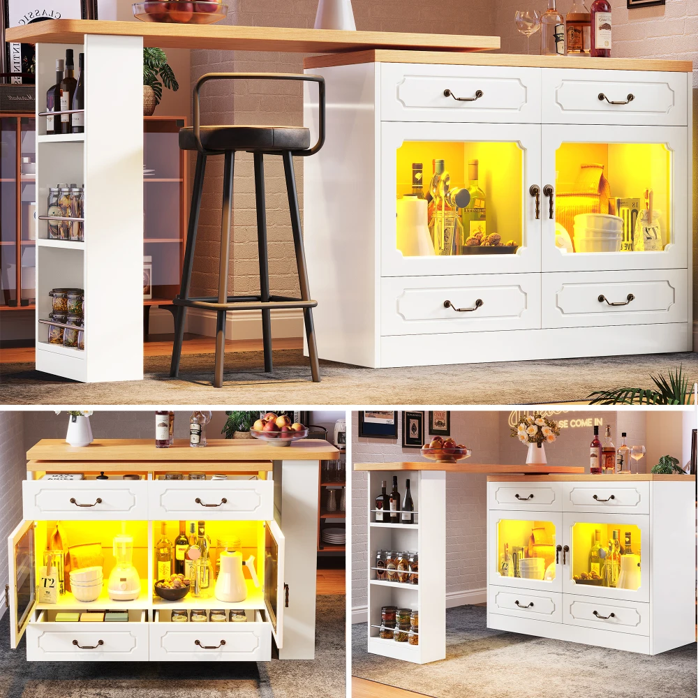 Teleskopischer ausziehbarer moderner Bartisch 135–203 x 39 x 92,8 cm | 360 ° Drehbar, mit LED-Leuchten und Ablagefach, Esszimmer – Detail 26