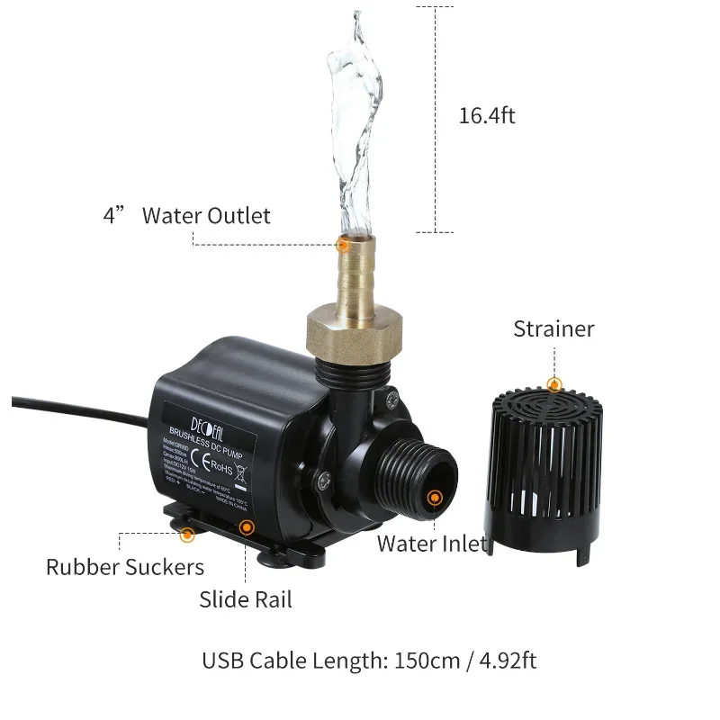 Pompe Submersible 12V 20W 800L/h - Pour Fontaine, Aquarium, Hydroponie - Silencieuse Et Économique - 2