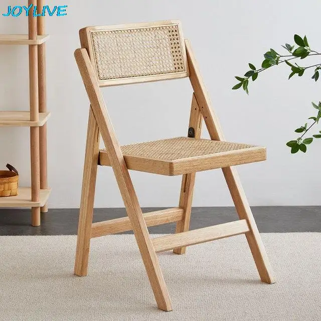 Description Picture 2 of itemJOYLIVE Rattan Chair Solid Wood Folding Rattan Chair Rubber Wood Simple Living Room Chair 2022 New Arrival Dropshipping
