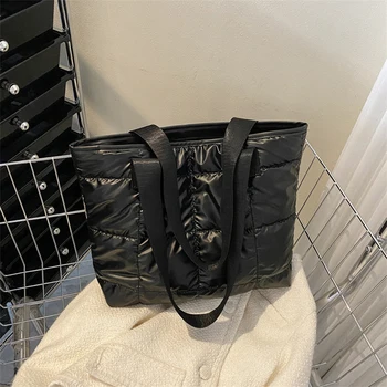 Borse tote da donna alla moda Borsa per la spesa imbottita in cotone di grande capacità Borsa portatile a rombo trapuntata solida per viaggi di piacere