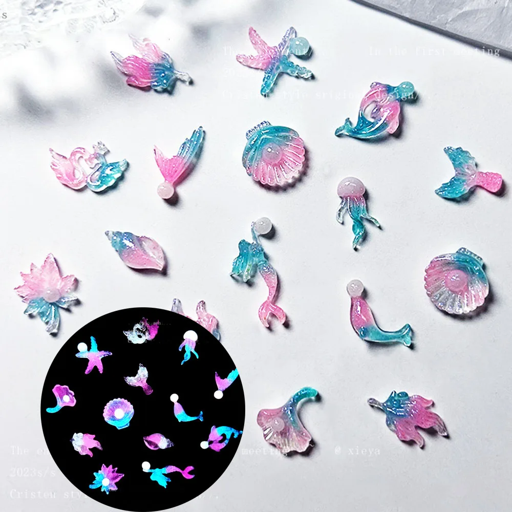 50pcs 빛나는 인어 네일 매력 DIY 쉘 불가사리 매니큐어 액세서리 매력에 ..
