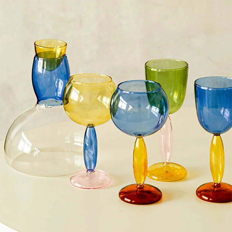 Colorful Glass Borosilicate Wine Goblet Glass Bordeaux Mug Burgundy Glasses Cocktail Barware Table Decor