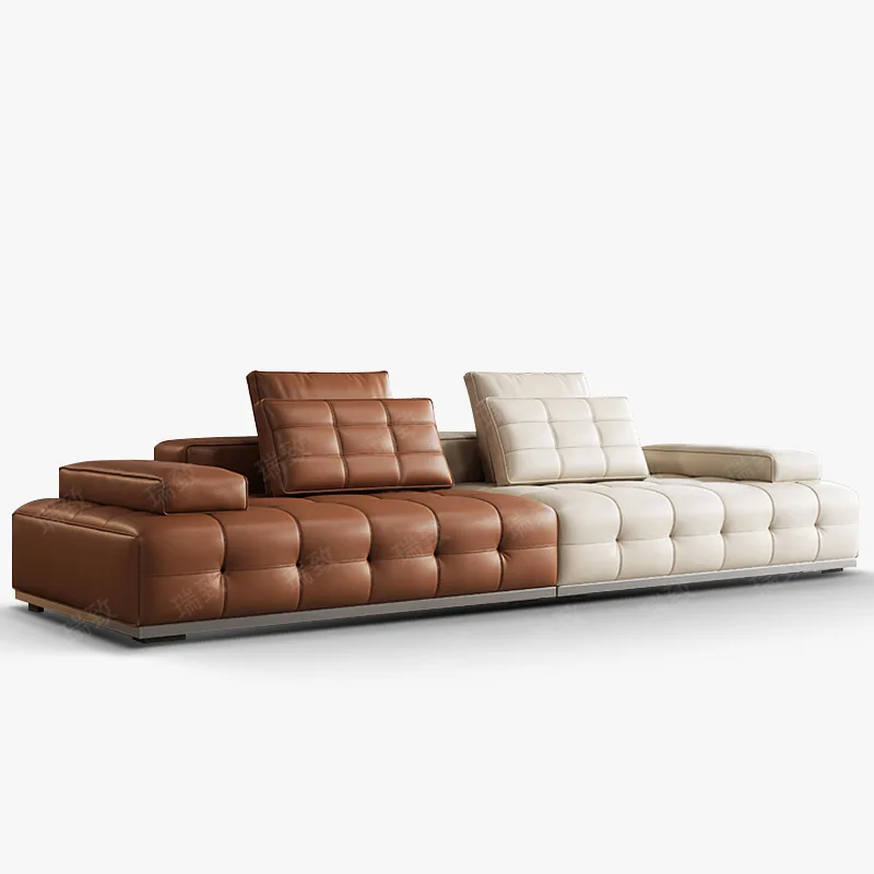 Lawrence Leather Sofa Large Flat Matte Cloth Living Room Tofu Block Module Checkered Pull Point Straight Row Combination Sofa