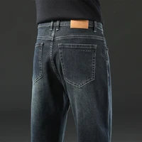 Classic Straight Men's Jeans Autumn Thick Business Casual Retro Washed Denim Pants High Quality Loose Comfort Trousers Gray Blue 1