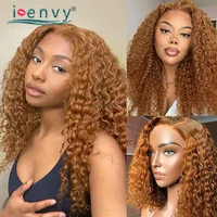 Perruque Lace Front Wig péruvienne naturelle bouclée, cheveux ondulés, couleur gingembre, brun, pre-plucked, pour femmes 6